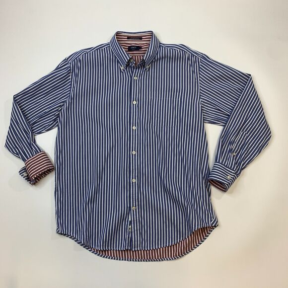 Lincs DC & Co Shirt Mens L Large Blue Striped Long Sleeve Button Up Woven Cotton - Picture 2 of 10